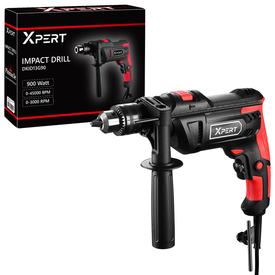 900W Corded Hammer Drill : Pinnacle 45,000BPM Electric Hammer Drill with 13mm Keyed Metal Chuck, 360°Adjustable Handle