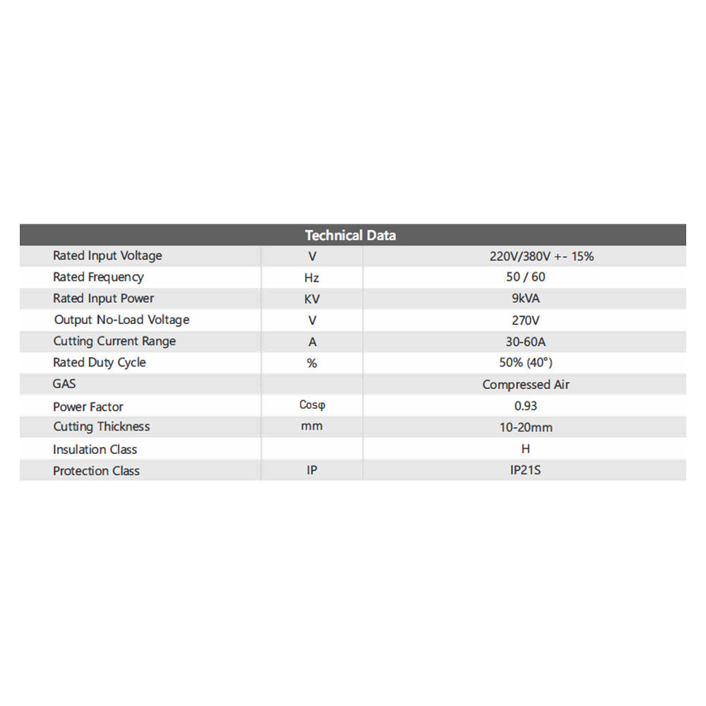 Technical Data for Pinnacle Procut 60DW Plasma Cutter