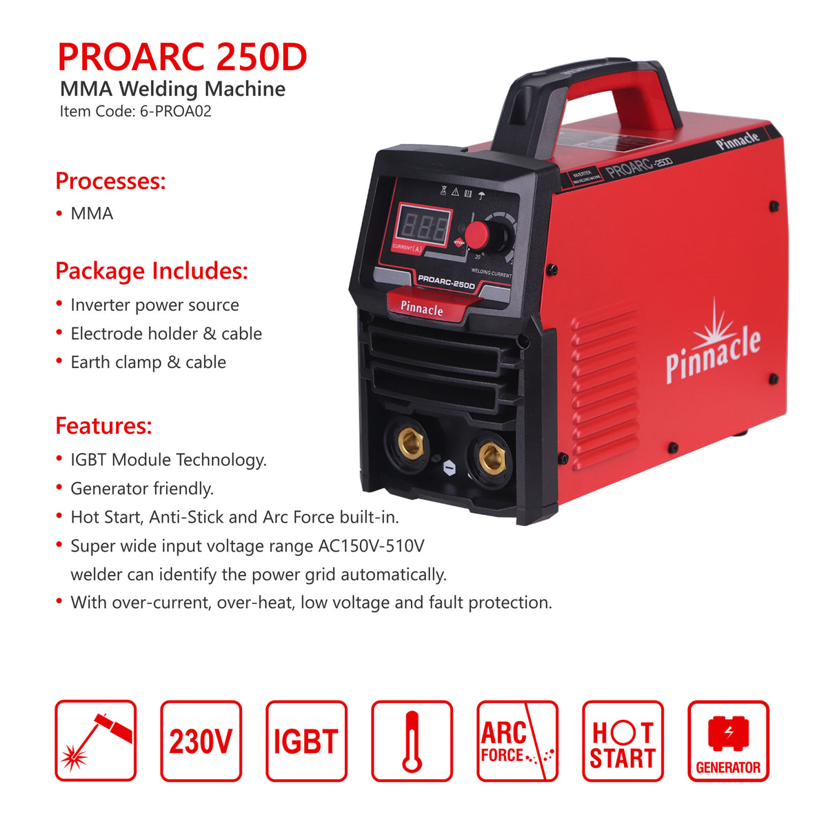 Pinnacle PROARC 250D MMA 160 Amp Welding Machine