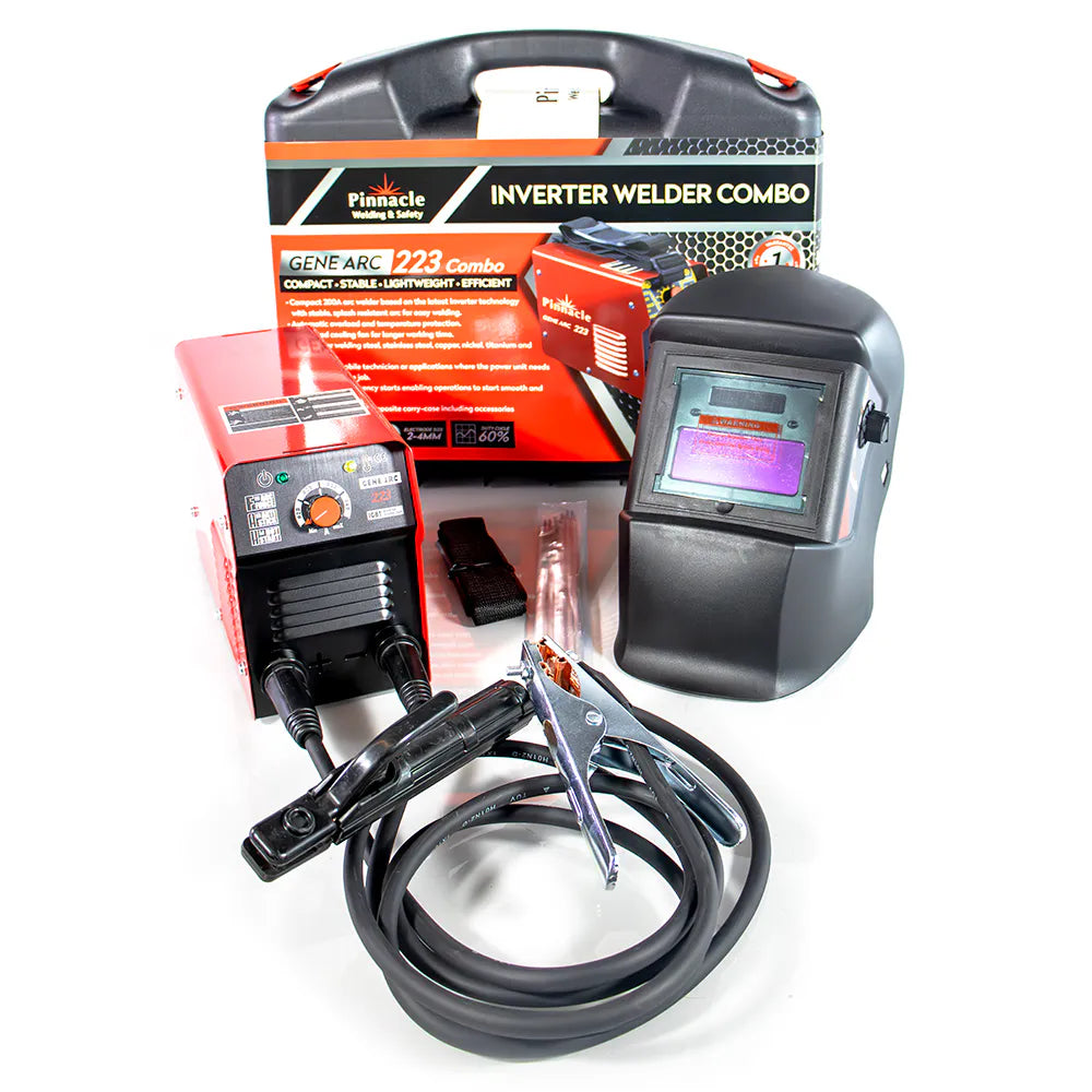 Pinnacle Welding Gene Arc 223 Welding Machine - 200 Amp Welder, Auto Welding Helmet & Carry Case