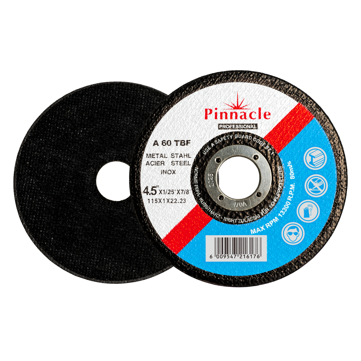 Pinnacle A60TBF 4.5 inch/115 mm metal cutting disc for steel and inox with high performance abrasive wheel