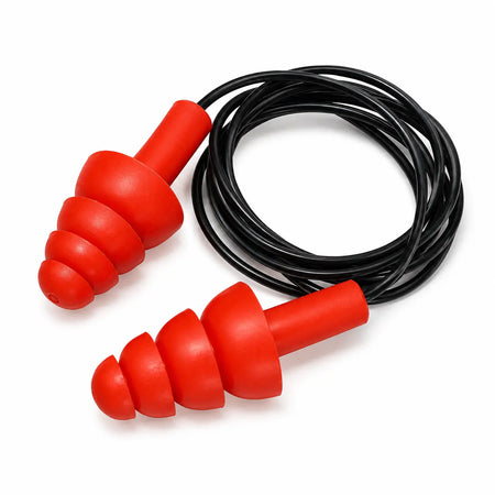 Front view of Pinnacle Extreme Reusable Corded Earplugs