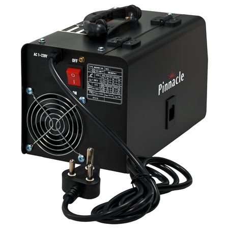 Rear view of Pinnacle MIGARC 145 inverter MIG/MMA welder showing ports and connections