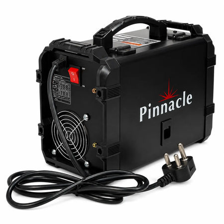 Rear view of Pinnacle MIGARC 145 inverter MIG/MMA welder showing ports and connections