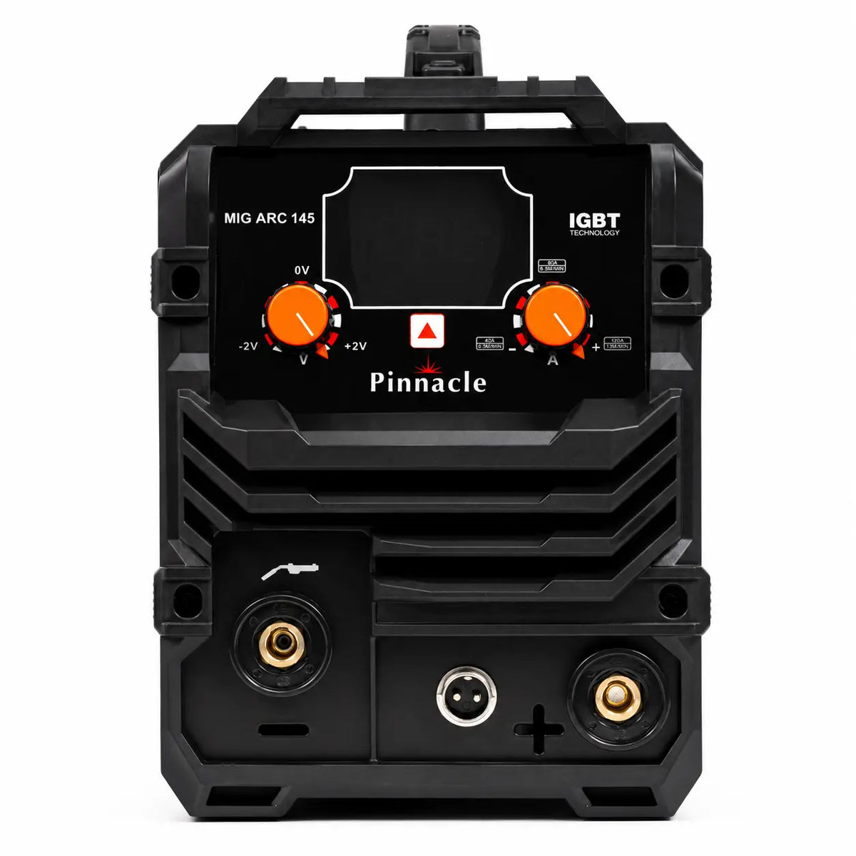 Front view of Pinnacle MIGARC 145 Amp gasless MIG welding machine with controls