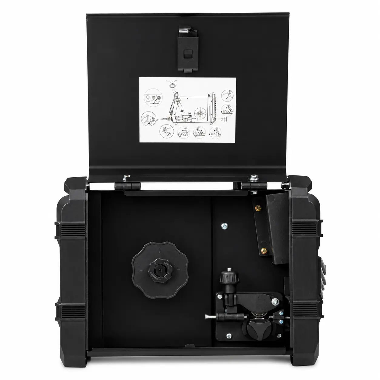 Pinnacle MIGARC 145 gasless MIG welding machine wire feed side view with spool holder