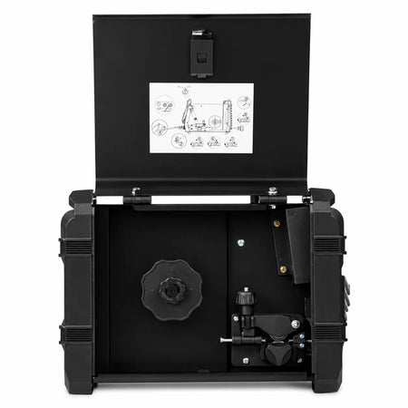 Pinnacle MIGARC 145 gasless MIG welding machine wire feed side view with spool holder