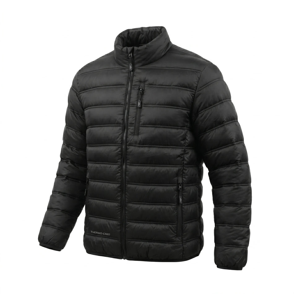 Pinnacle puffer jacket black angled front view