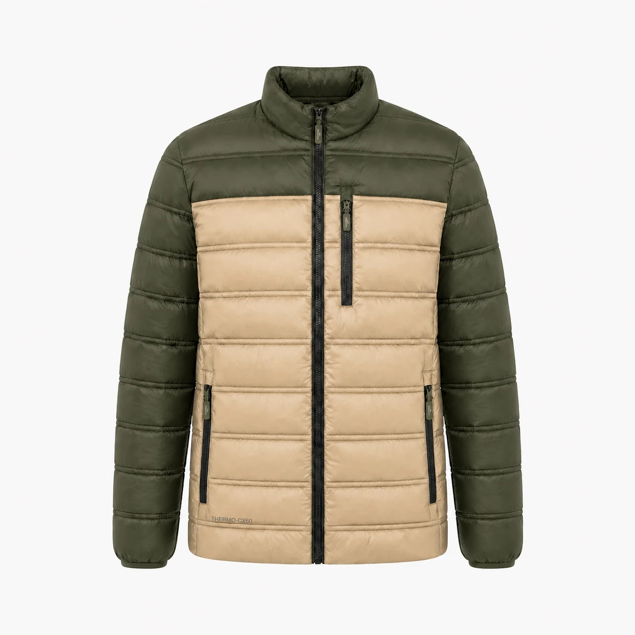 Pinnacle puffer jacket fatigue stone front view