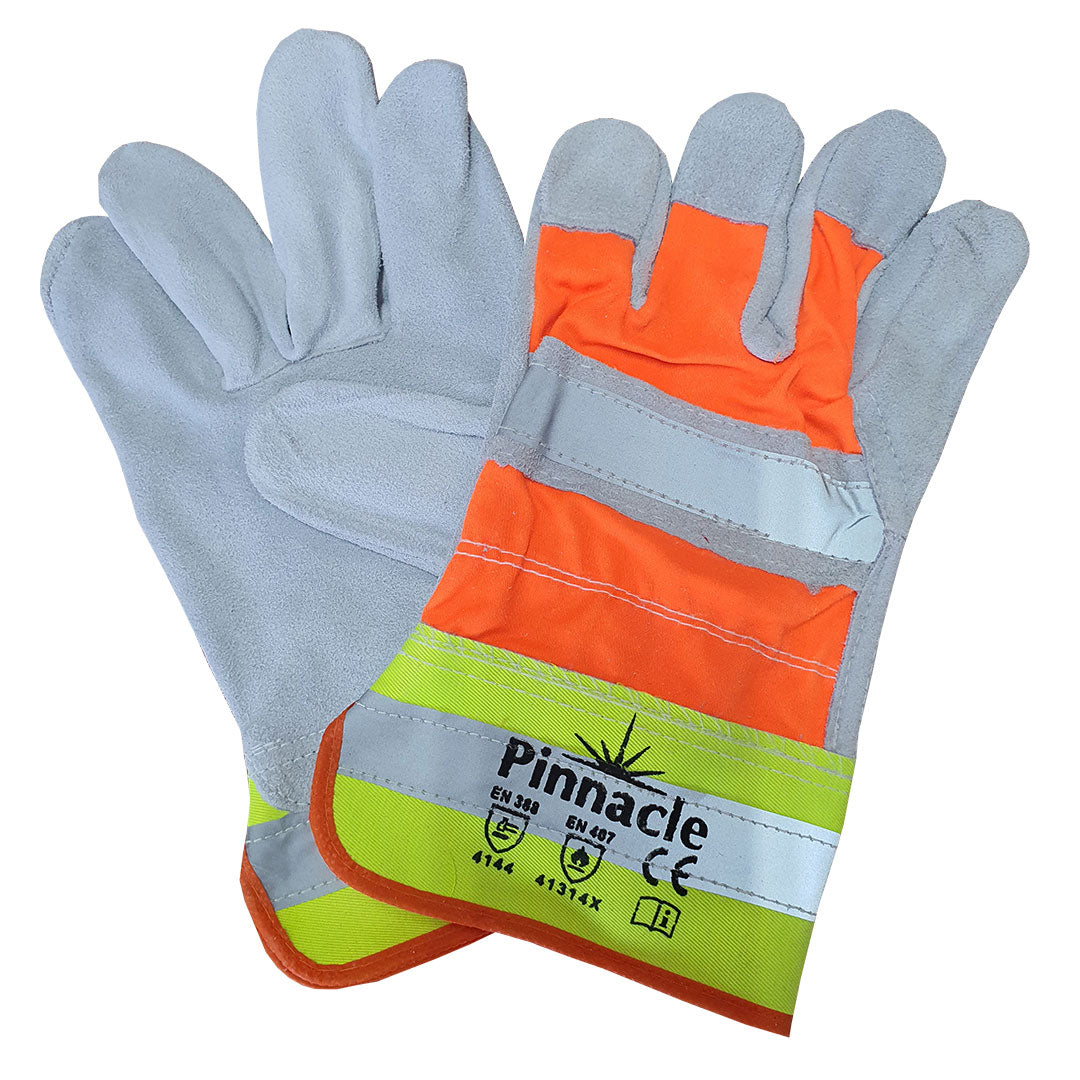 Pinnacle Hiviz Chrome Leather Glove with Reflective Tape 