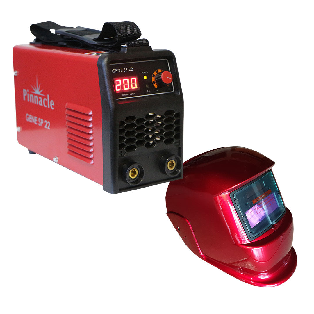 Pinnacle Welding Gene SP22 Welding Machine & Red Decasola Welding Helmet, Welding Machine Combo